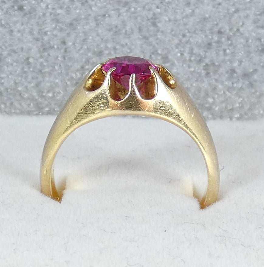Vintage Heavy Solid 9ct Yellow Gold Pink Red Ruby Signet Dress Ring Size 10 T 61