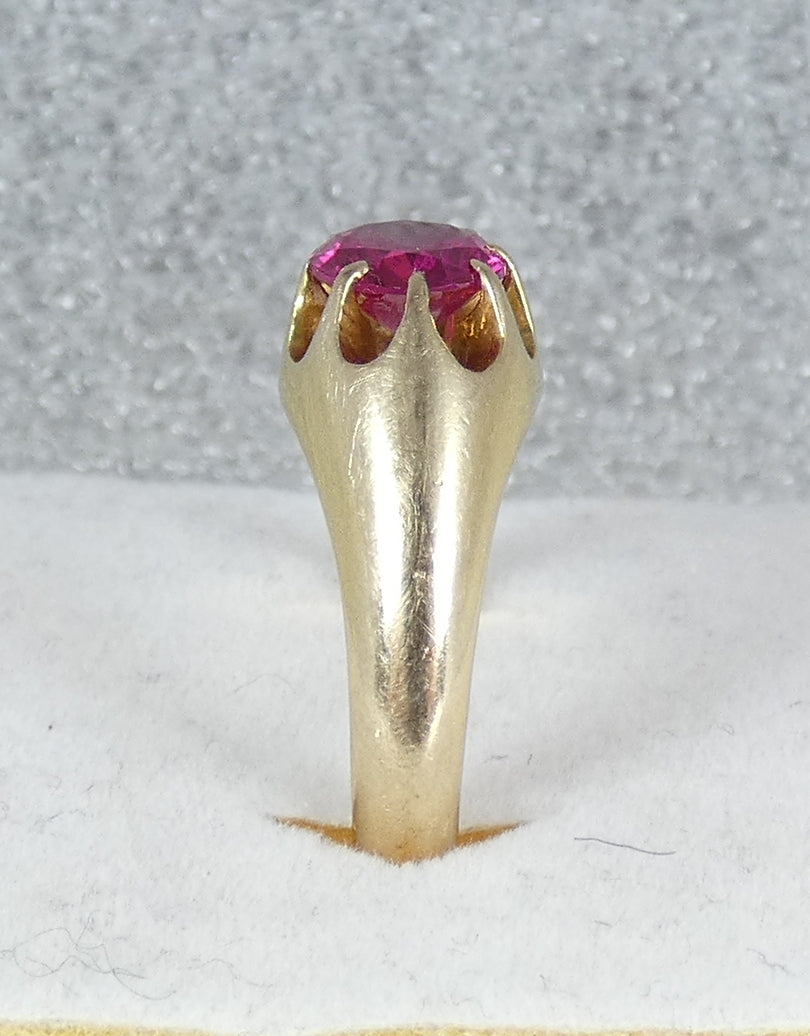 Vintage Heavy Solid 9ct Yellow Gold Pink Red Ruby Signet Dress Ring Size 10 T 61