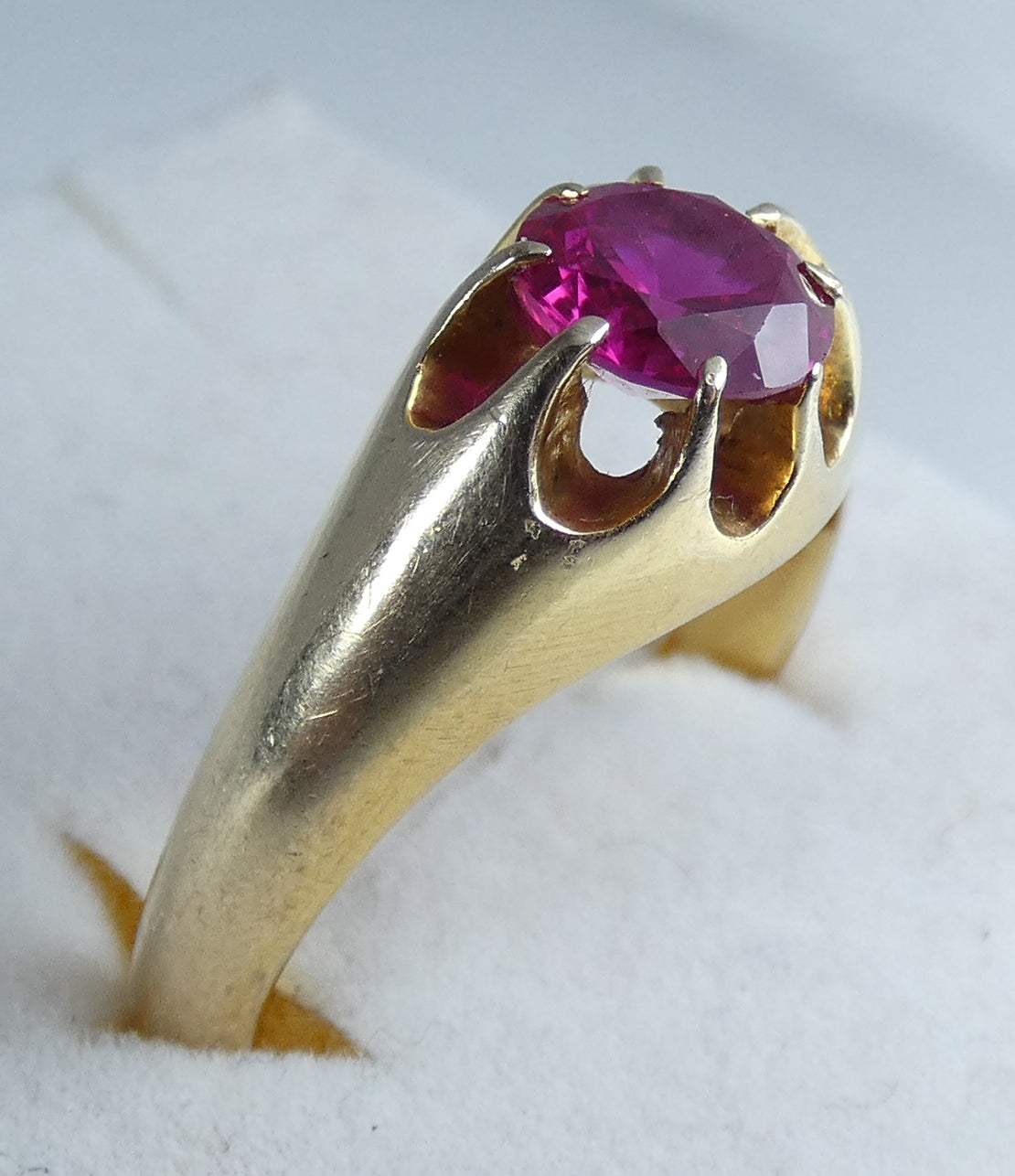 Vintage Heavy Solid 9ct Yellow Gold Pink Red Ruby Signet Dress Ring Size 10 T 61