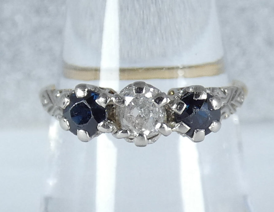 Antique Vintage 18ct Yellow Gold Sapphire & Diamond Dress Wedding Ring 7.5 O 55