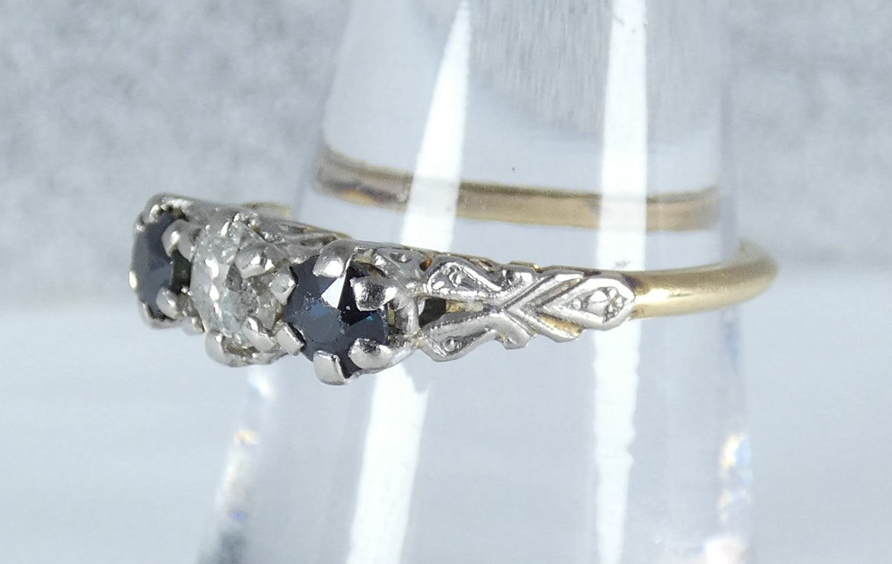Antique Vintage 18ct Yellow Gold Sapphire & Diamond Dress Wedding Ring 7.5 O 55