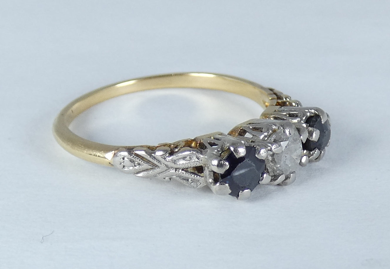 Antique Vintage 18ct Yellow Gold Sapphire & Diamond Dress Wedding Ring 7.5 O 55