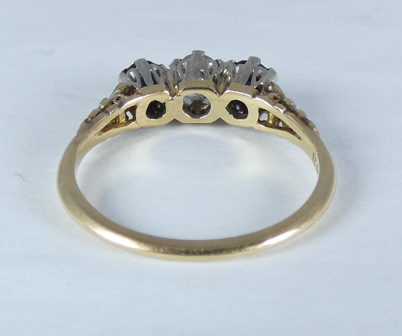 Antique Vintage 18ct Yellow Gold Sapphire & Diamond Dress Wedding Ring 7.5 O 55