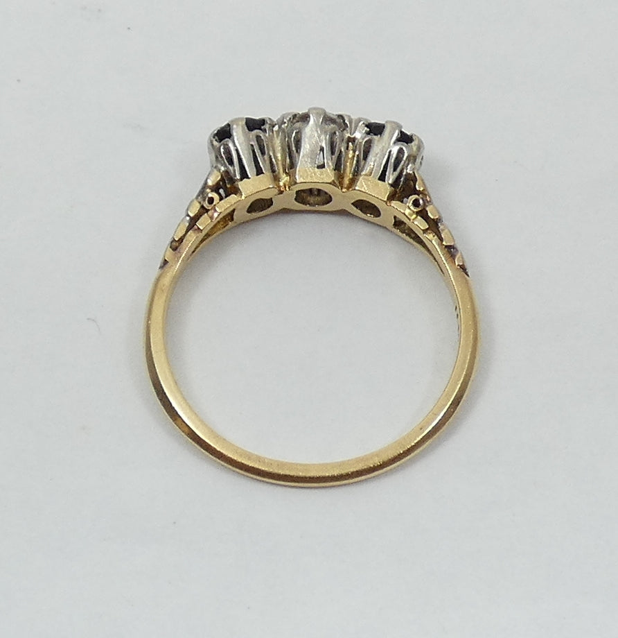 Antique Vintage 18ct Yellow Gold Sapphire & Diamond Dress Wedding Ring 7.5 O 55