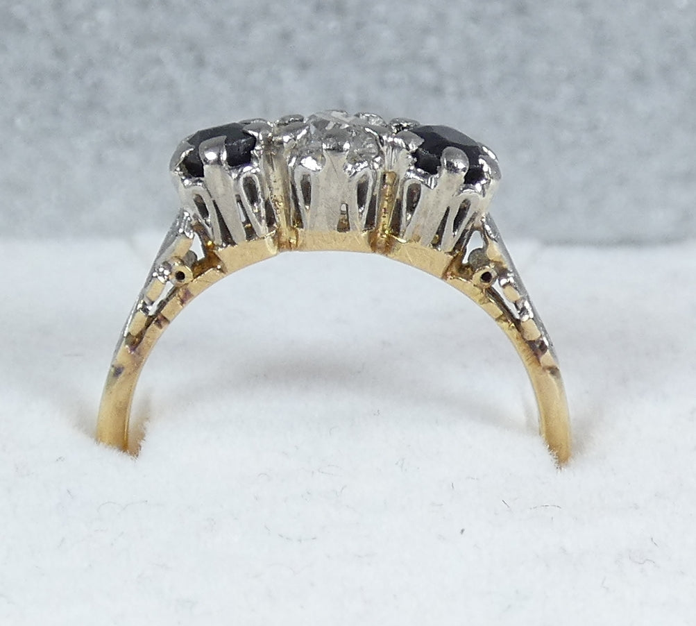 Antique Vintage 18ct Yellow Gold Sapphire & Diamond Dress Wedding Ring 7.5 O 55