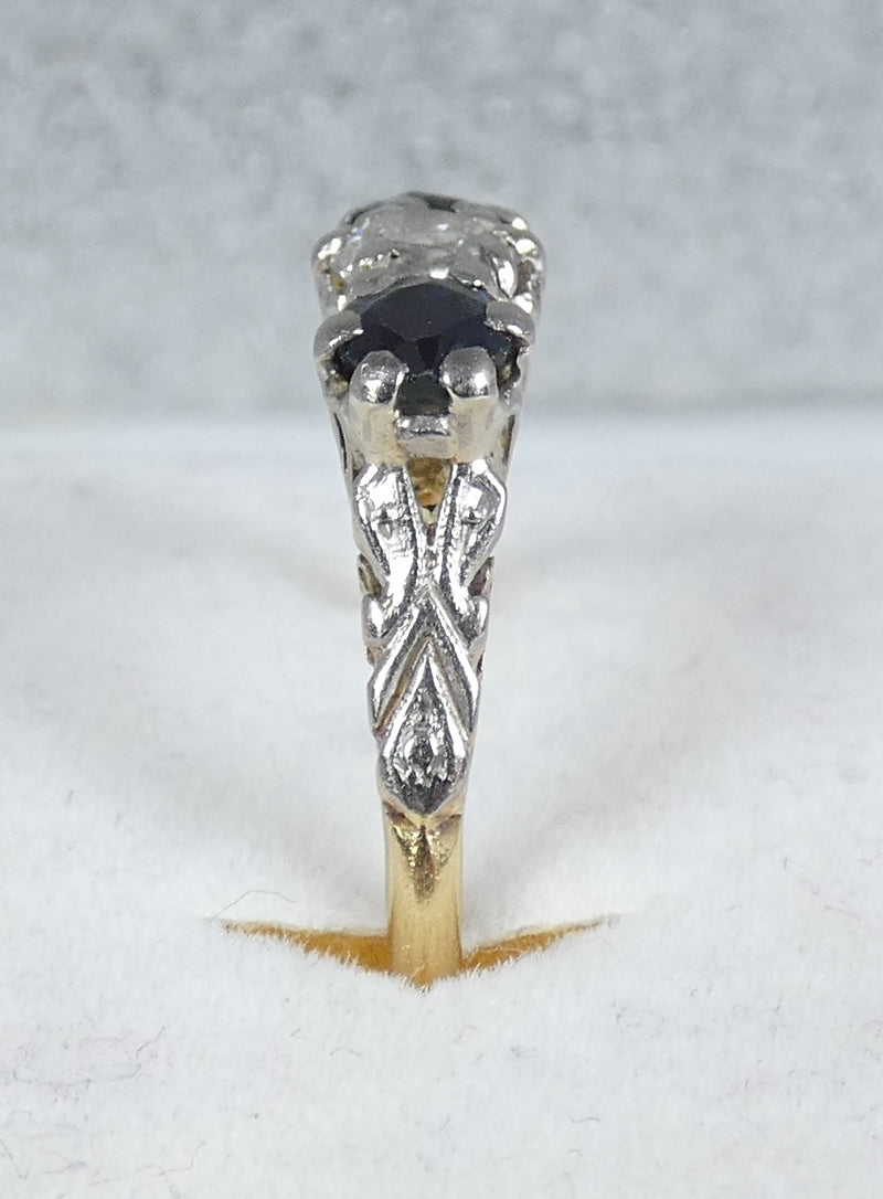 Antique Vintage 18ct Yellow Gold Sapphire & Diamond Dress Wedding Ring 7.5 O 55