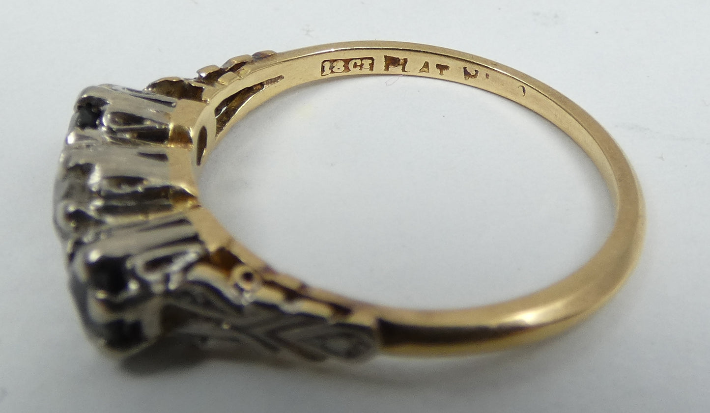 Antique Vintage 18ct Yellow Gold Sapphire & Diamond Dress Wedding Ring 7.5 O 55