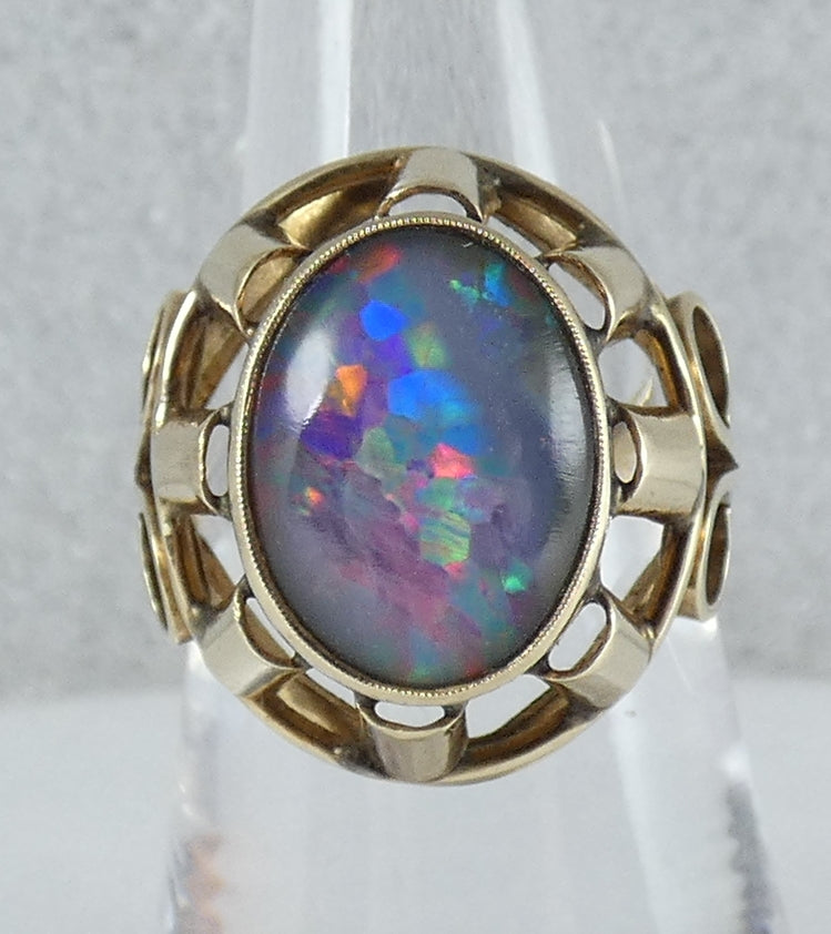 Vintage Large Solid 9ct Yellow Gold Opal Cocktail Dress Ring Size 7.5 O 55 6gm