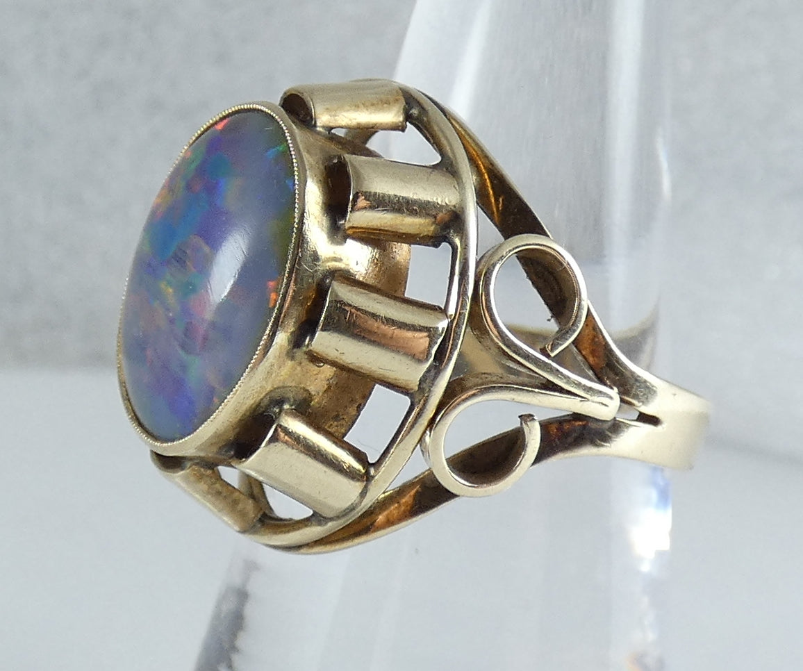 Vintage Large Solid 9ct Yellow Gold Opal Cocktail Dress Ring Size 7.5 O 55 6gm