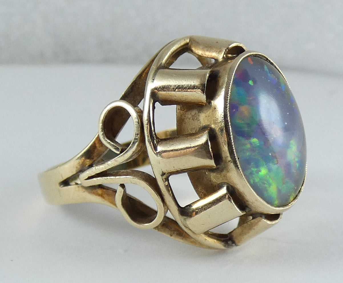 Vintage Large Solid 9ct Yellow Gold Opal Cocktail Dress Ring Size 7.5 O 55 6gm