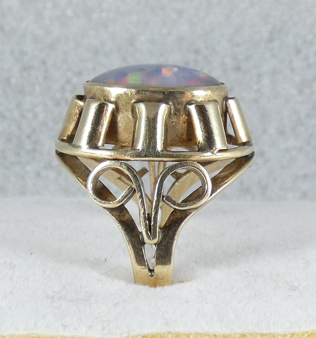 Vintage Large Solid 9ct Yellow Gold Opal Cocktail Dress Ring Size 7.5 O 55 6gm