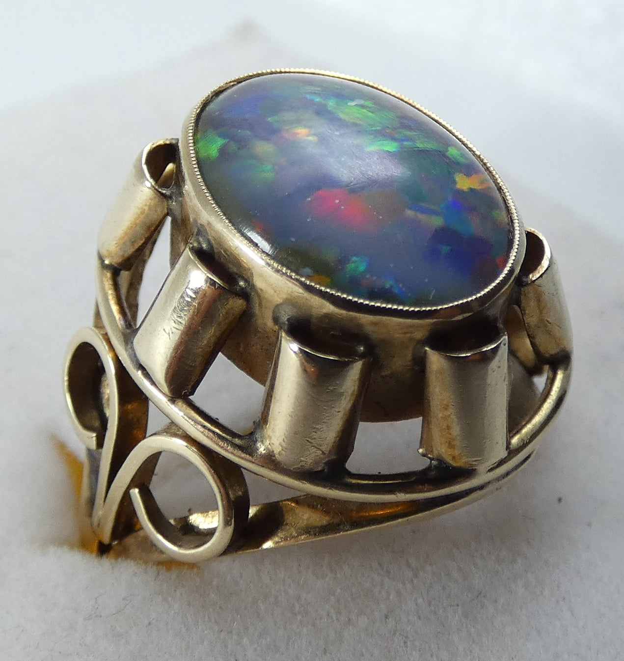 Vintage Large Solid 9ct Yellow Gold Opal Cocktail Dress Ring Size 7.5 O 55 6gm