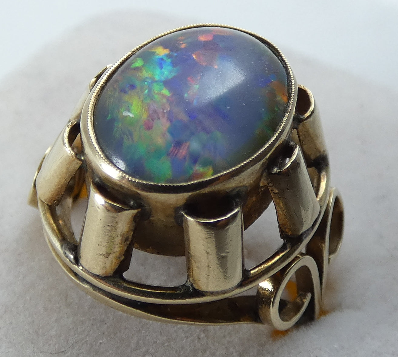 Vintage Large Solid 9ct Yellow Gold Opal Cocktail Dress Ring Size 7.5 O 55 6gm