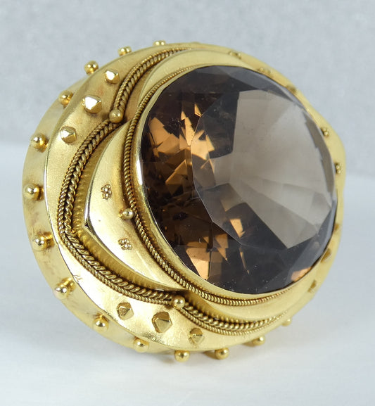 Large Antique 1890 Victorian Solid 18ct Gold & 54ct Smoky Quartz Brooch Pin 23gm
