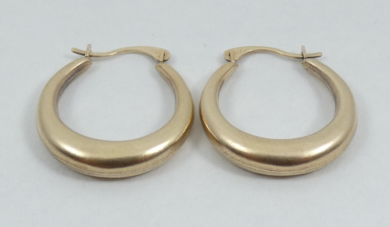 Vintage Solid 9ct Yellow Gold Pair of 18mm Hoop Earrings Set Matte Bright Cut