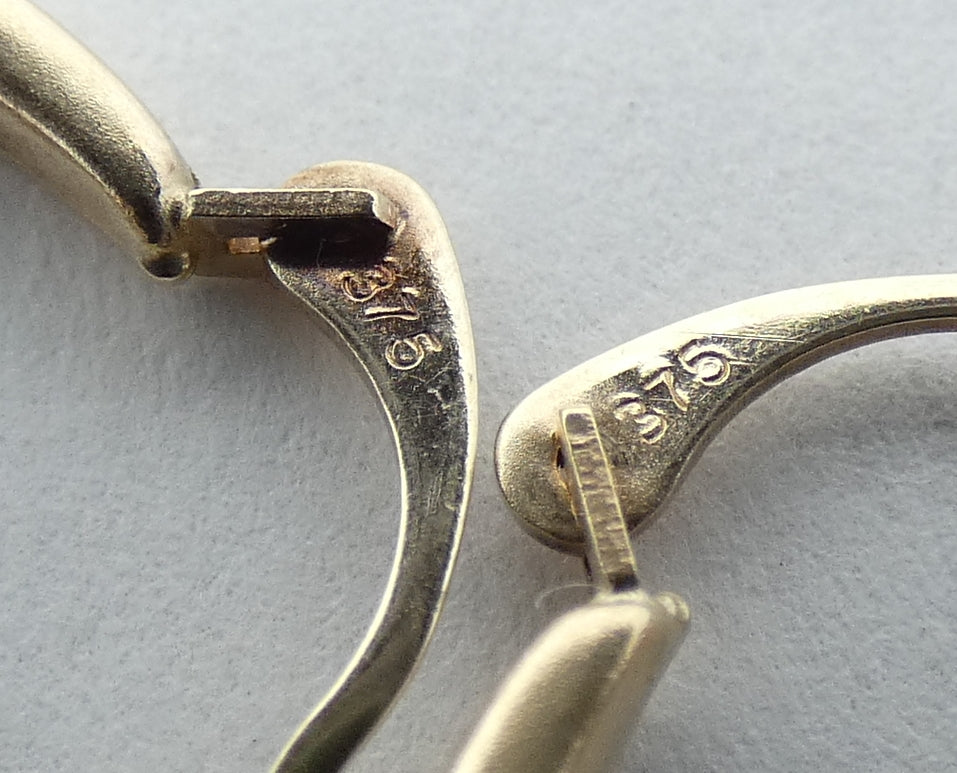 Vintage Solid 9ct Yellow Gold Pair of 18mm Hoop Earrings Set Matte Bright Cut