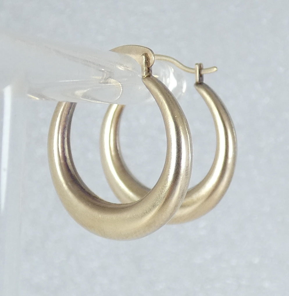 Vintage Solid 9ct Yellow Gold Pair of 18mm Hoop Earrings Set Matte Bright Cut
