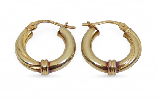 Italian Solid 9ct Yellow Gold Pair of 16mm Half Twist Hoop Earrings Set UnoaErre