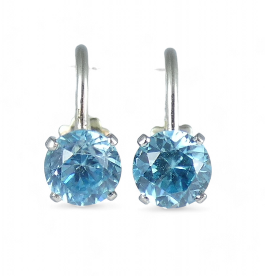 Vintage Pair Solid 18ct Yellow White Gold Blue Zircon French Screw Earrings Set