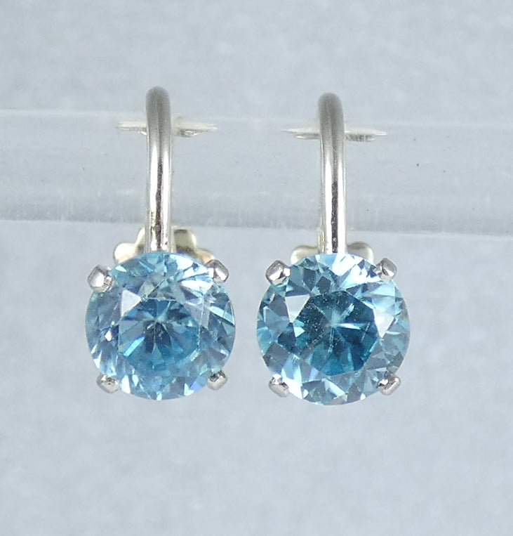 Vintage Pair Solid 18ct Yellow White Gold Blue Zircon French Screw Earrings Set