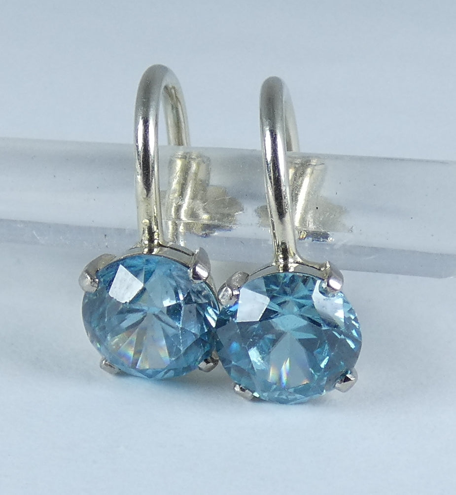 Vintage Pair Solid 18ct Yellow White Gold Blue Zircon French Screw Earrings Set