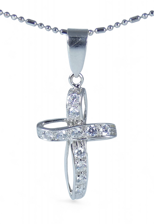 Solid 18ct White Gold & Cubic Zirconia CZ 25mm Cross Crucifix Necklace Pendant