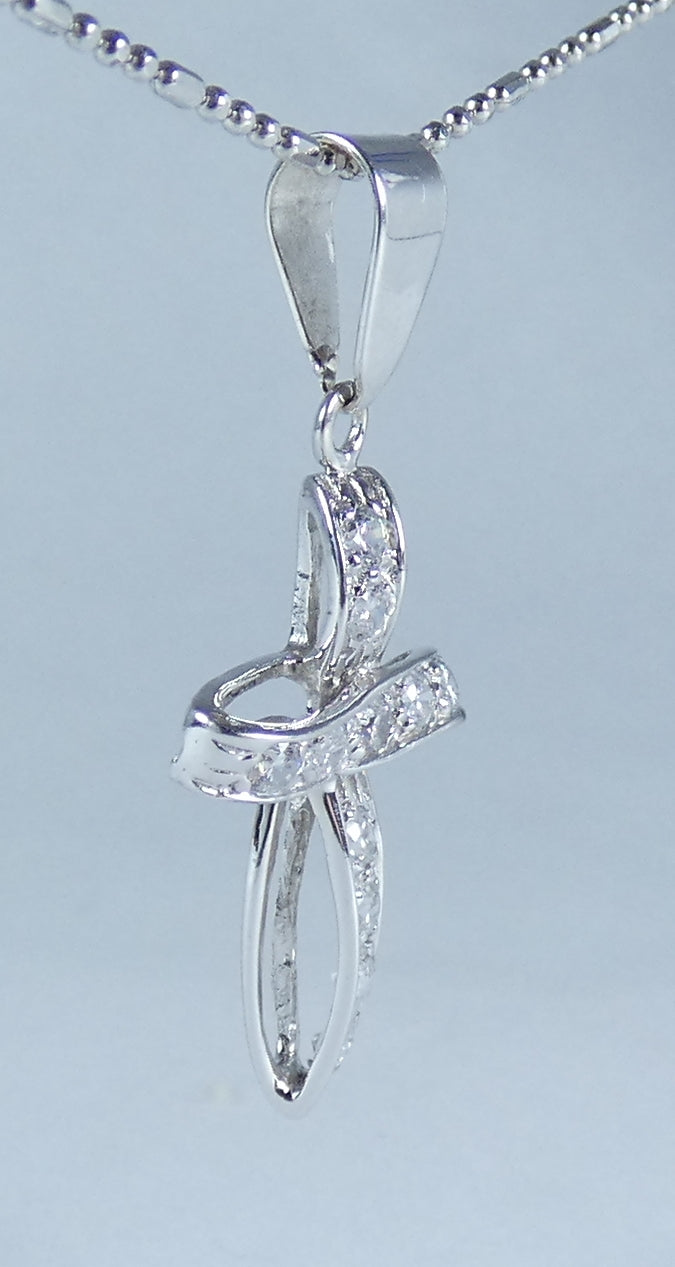 Solid 18ct White Gold & Cubic Zirconia CZ 25mm Cross Crucifix Necklace Pendant