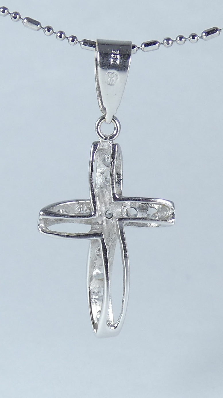Solid 18ct White Gold & Cubic Zirconia CZ 25mm Cross Crucifix Necklace Pendant