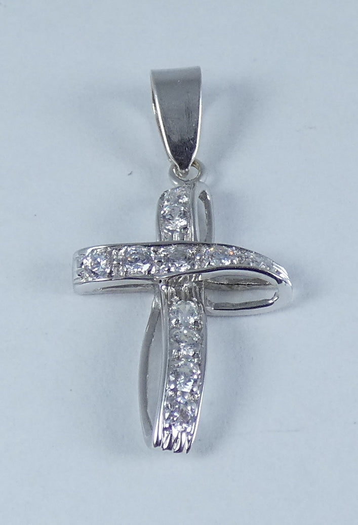 Solid 18ct White Gold & Cubic Zirconia CZ 25mm Cross Crucifix Necklace Pendant