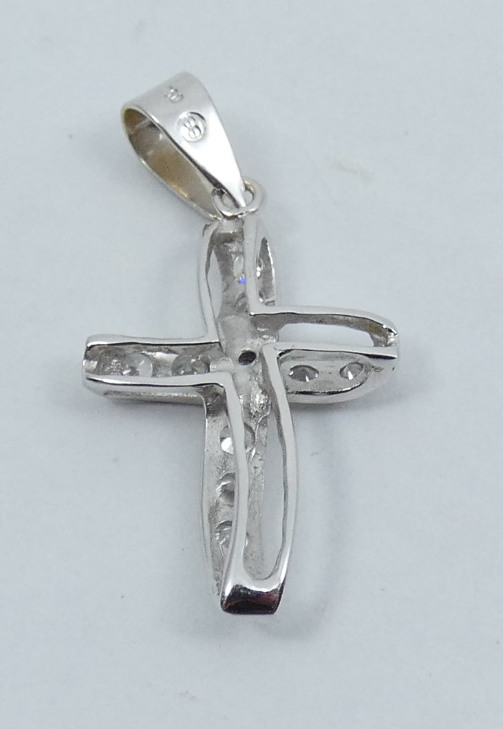 Solid 18ct White Gold & Cubic Zirconia CZ 25mm Cross Crucifix Necklace Pendant