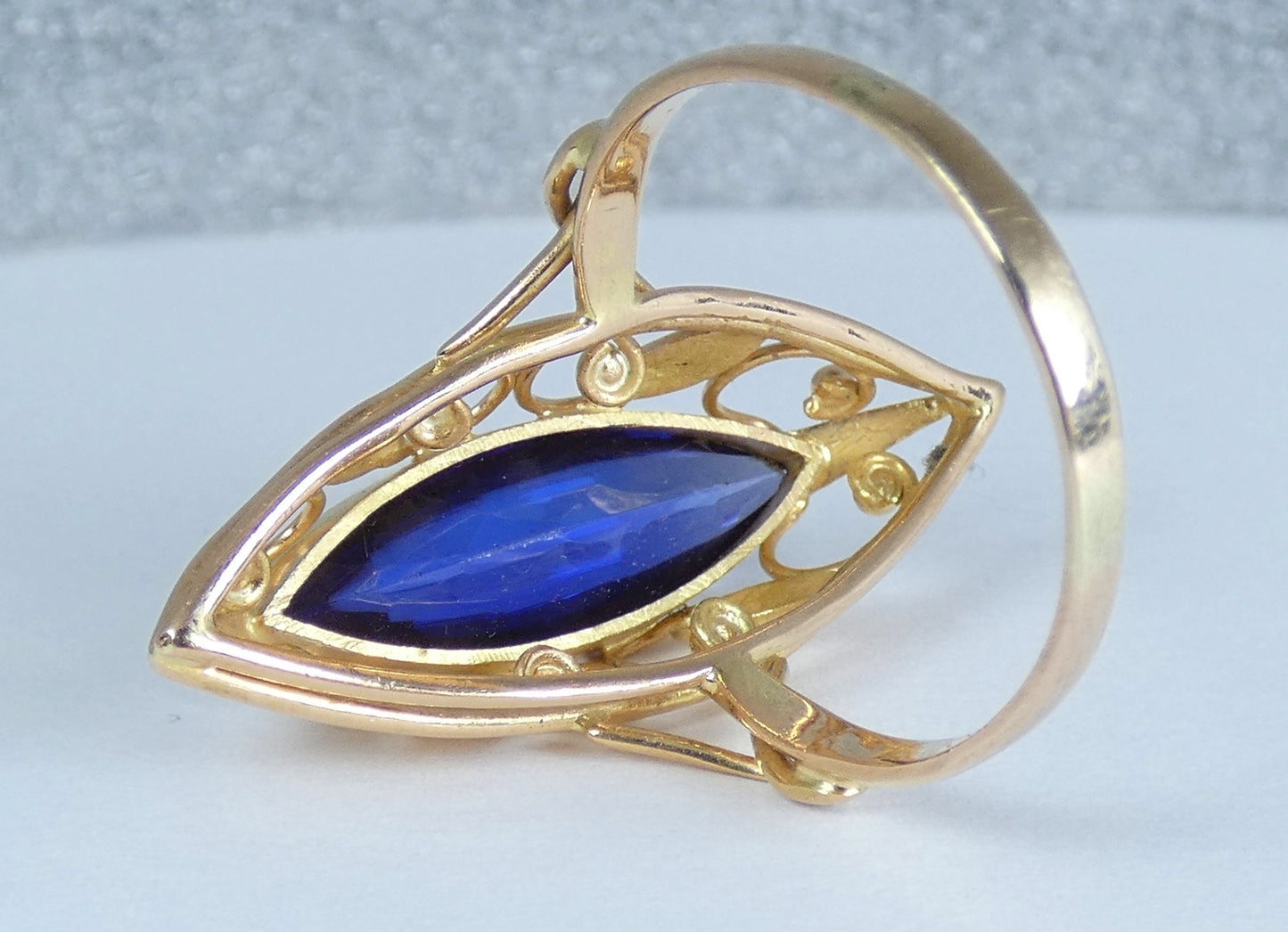 Vintage Large 14ct Yellow Gold Marquise Sapphire Navette Cocktail Ring 11.5 W 65