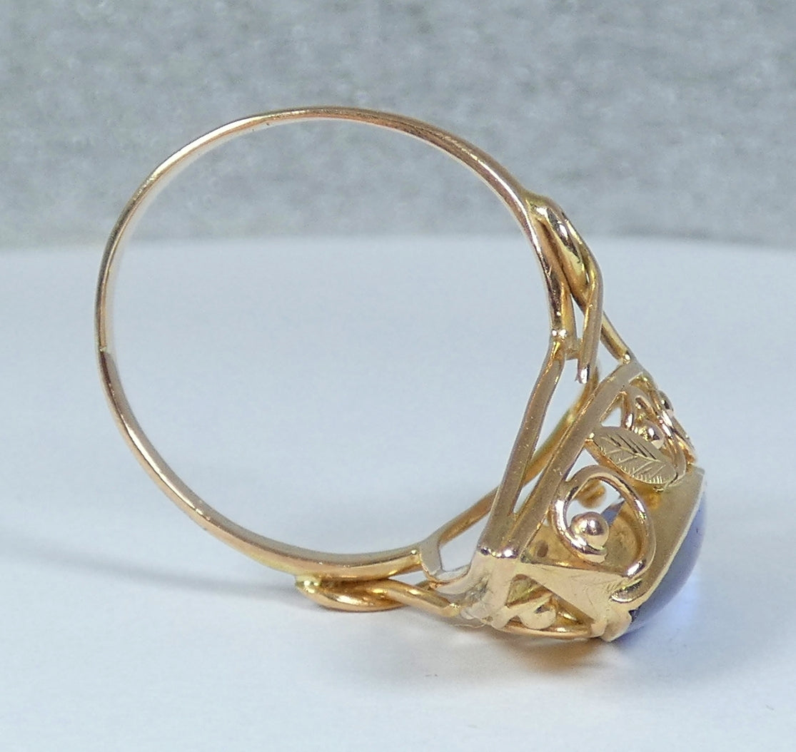 Vintage Large 14ct Yellow Gold Marquise Sapphire Navette Cocktail Ring 11.5 W 65