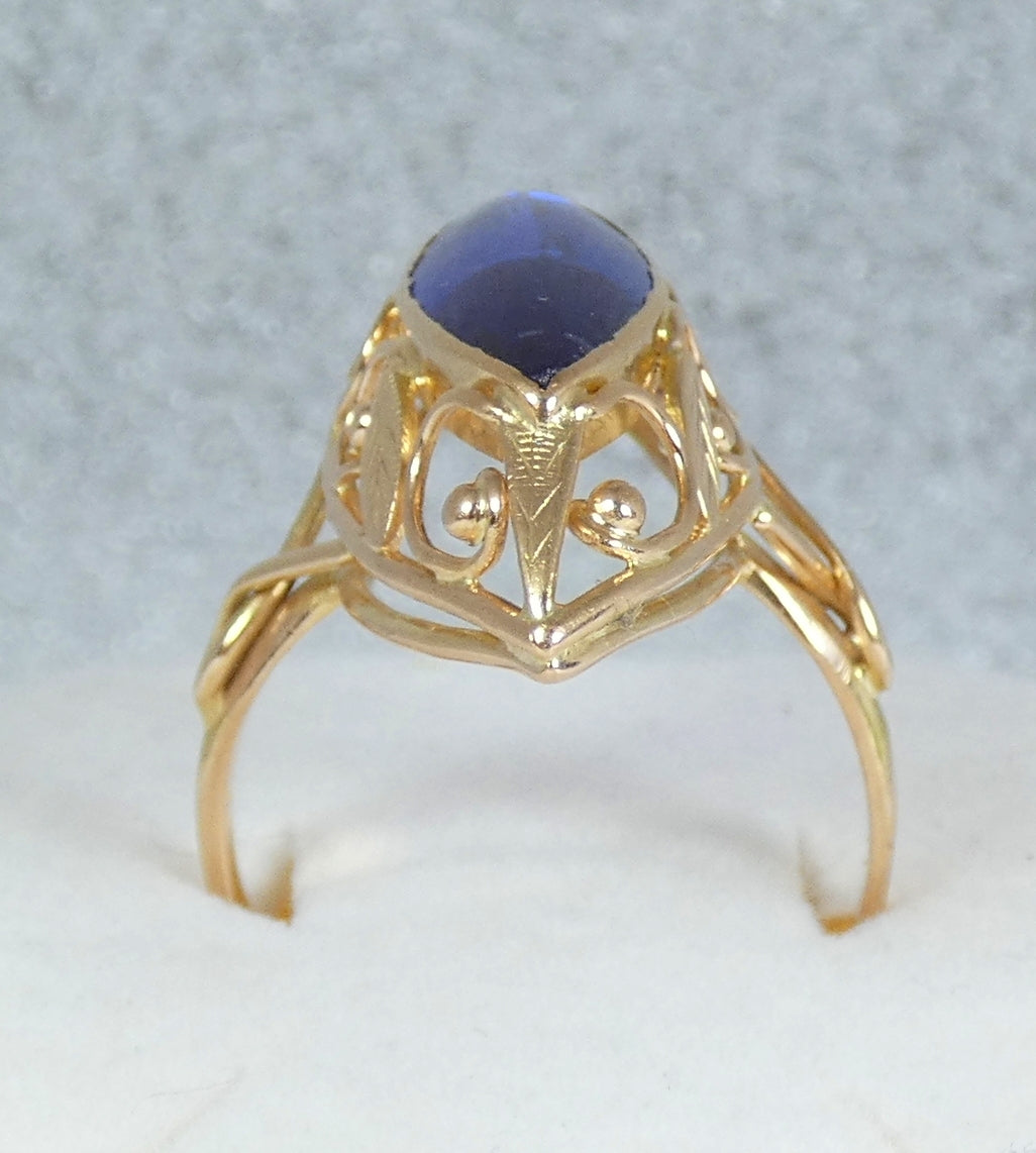 Vintage Large 14ct Yellow Gold Marquise Sapphire Navette Cocktail Ring 11.5 W 65