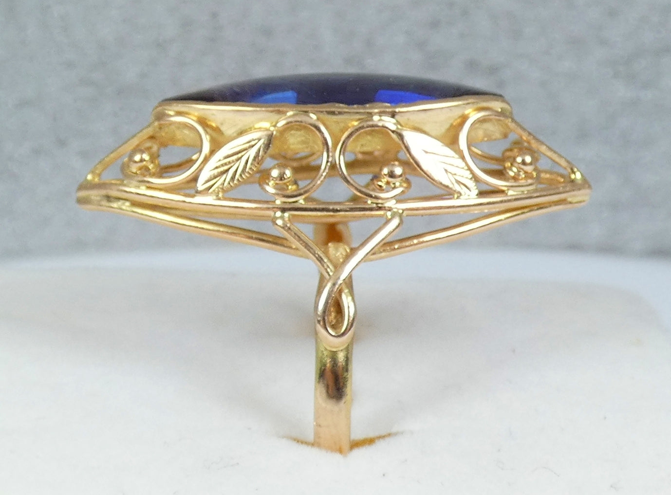 Vintage Large 14ct Yellow Gold Marquise Sapphire Navette Cocktail Ring 11.5 W 65