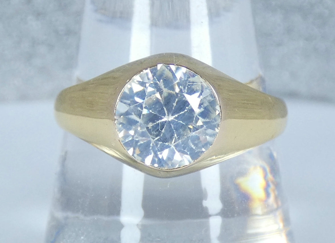 Vintage Solid 9ct Yellow Gold White Topaz Signet Solitaire Dress Ring 11.5 W 65