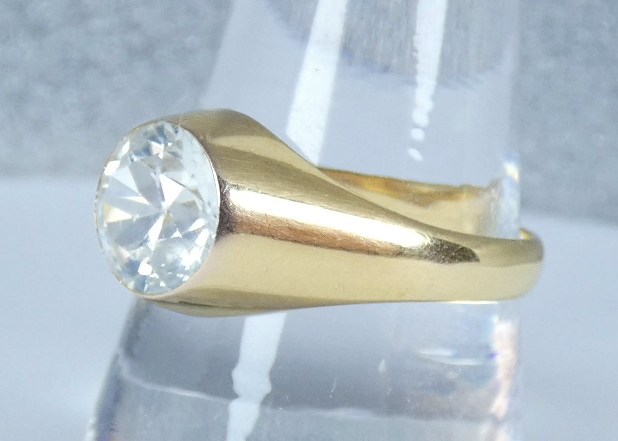 Vintage Solid 9ct Yellow Gold White Topaz Signet Solitaire Dress Ring 11.5 W 65
