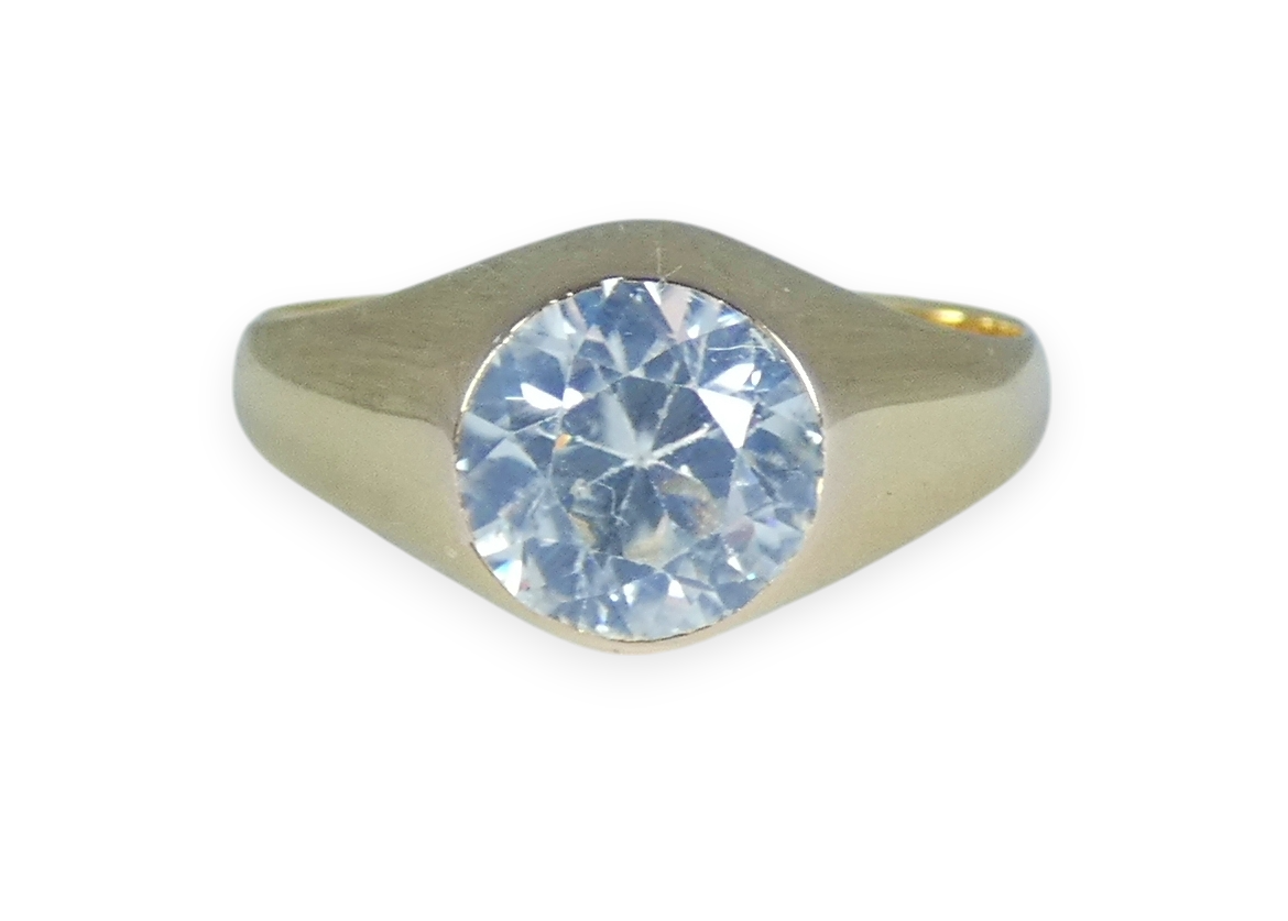 Vintage Solid 9ct Yellow Gold White Topaz Signet Solitaire Dress Ring 11.5 W 65