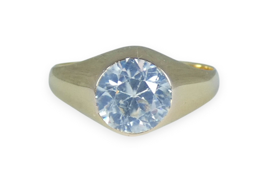Vintage Solid 9ct Yellow Gold White Topaz Signet Solitaire Dress Ring 11.5 W 65