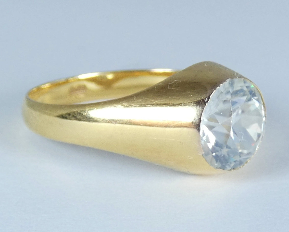 Vintage Solid 9ct Yellow Gold White Topaz Signet Solitaire Dress Ring 11.5 W 65