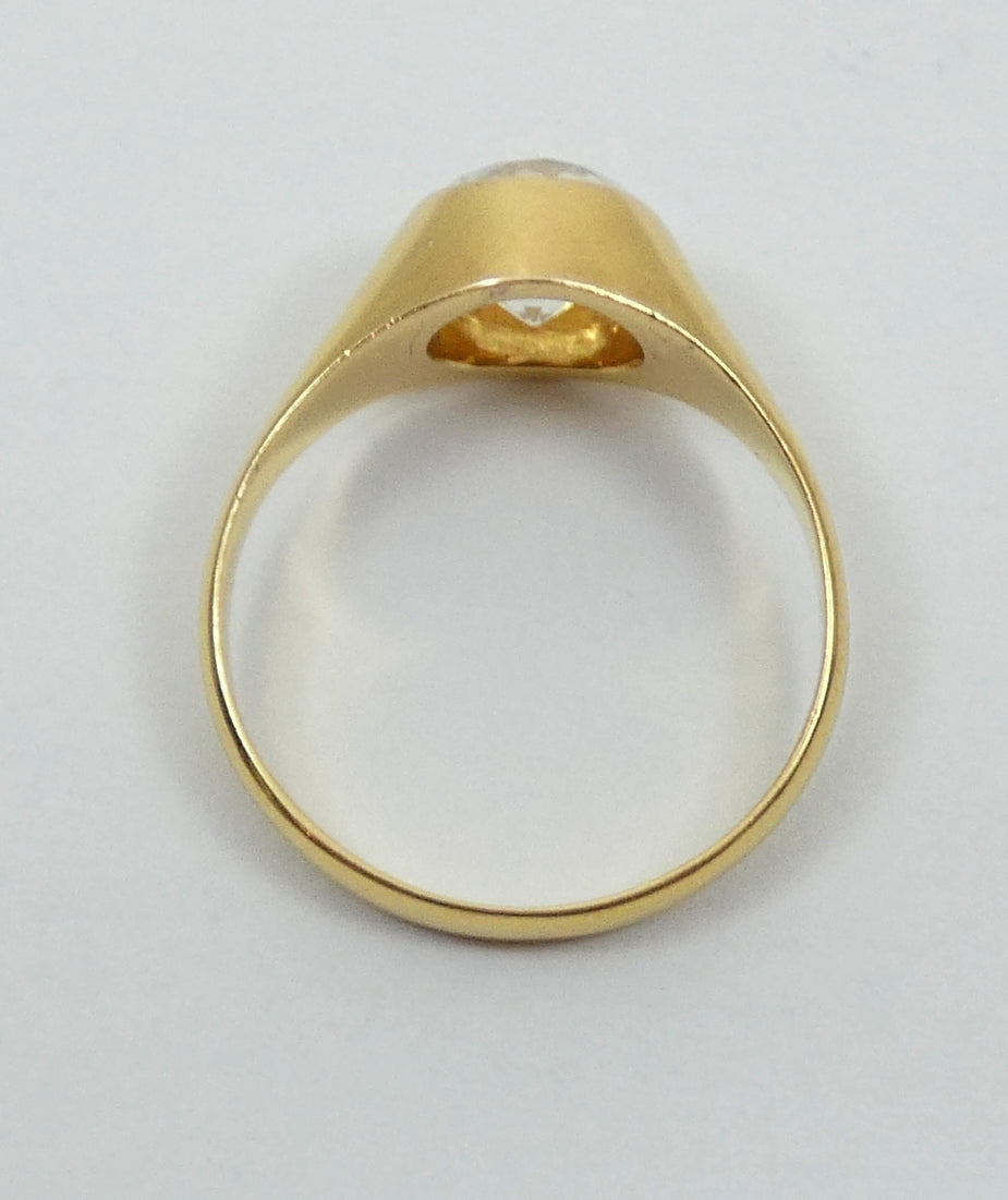 Vintage Solid 9ct Yellow Gold White Topaz Signet Solitaire Dress Ring 11.5 W 65