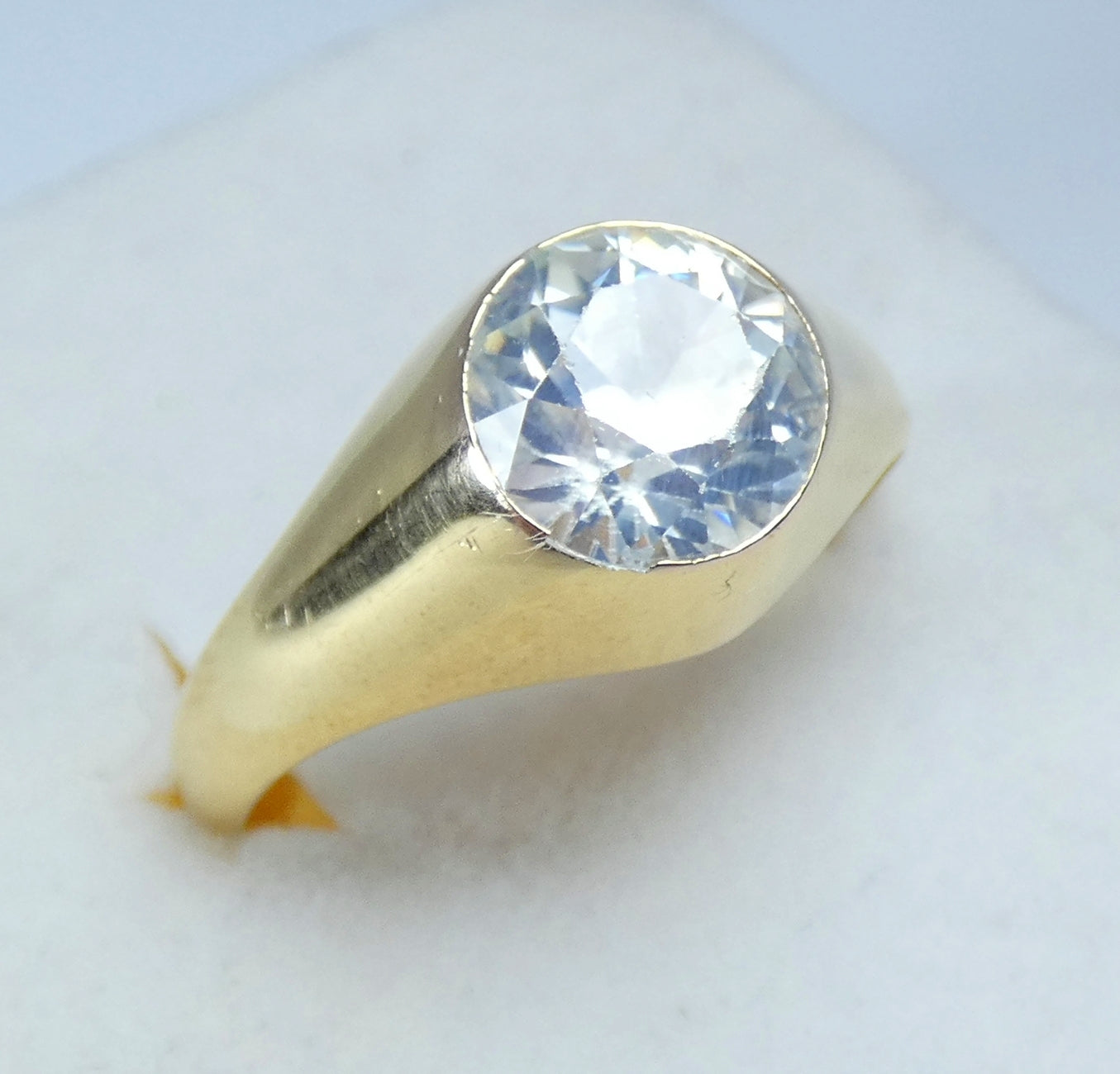 Vintage Solid 9ct Yellow Gold White Topaz Signet Solitaire Dress Ring 11.5 W 65