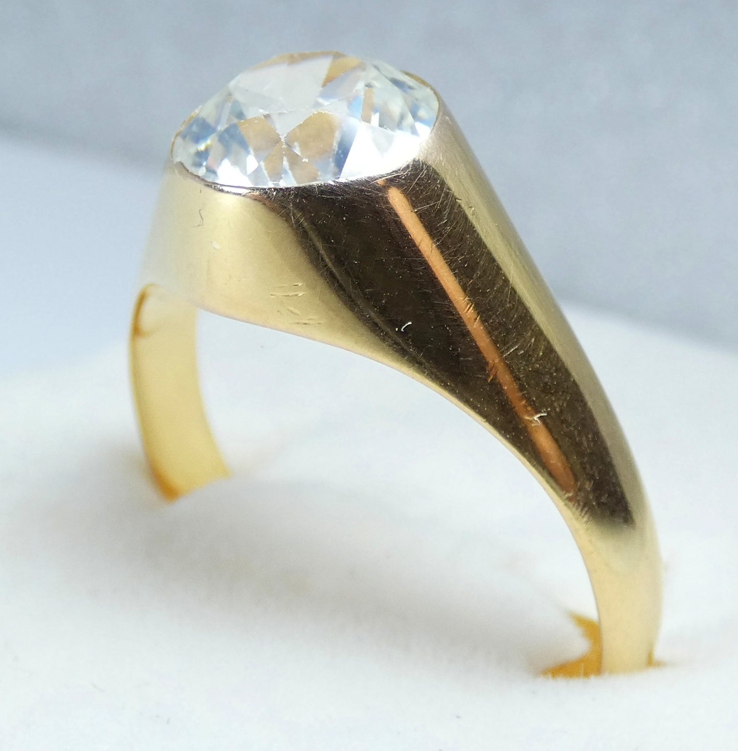 Vintage Solid 9ct Yellow Gold White Topaz Signet Solitaire Dress Ring 11.5 W 65