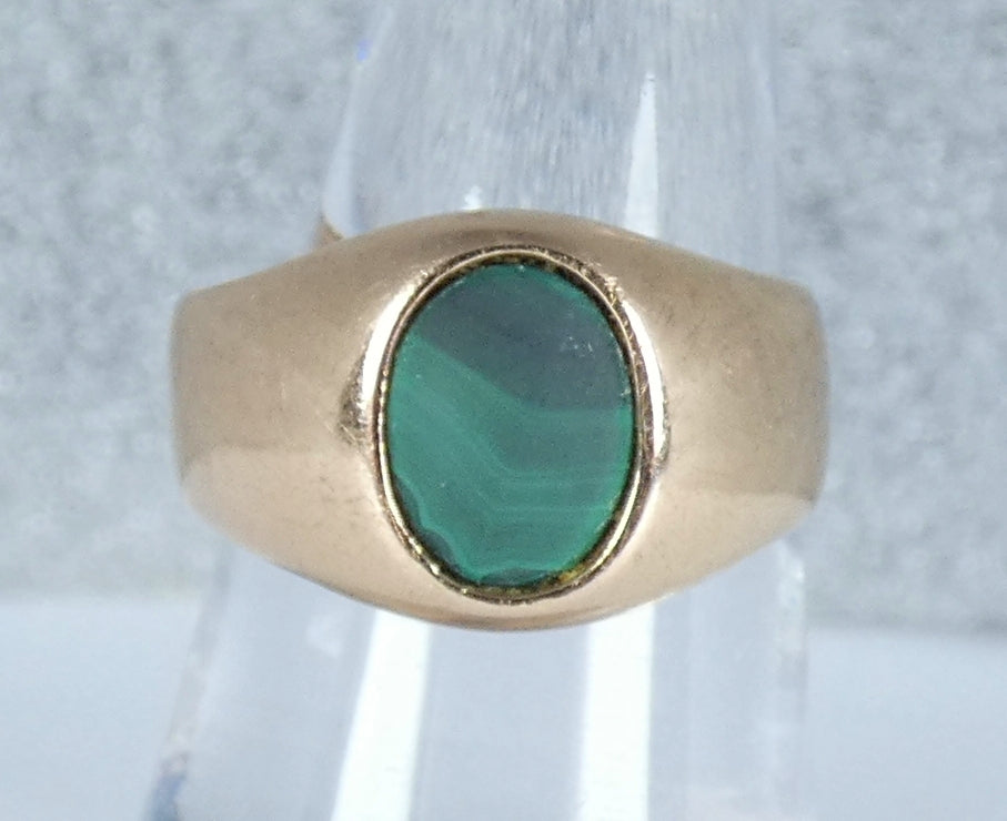 Vintage Solid 18ct Yellow Gold Malachite Signet Solitaire Dress Ring 8.5 Q 58