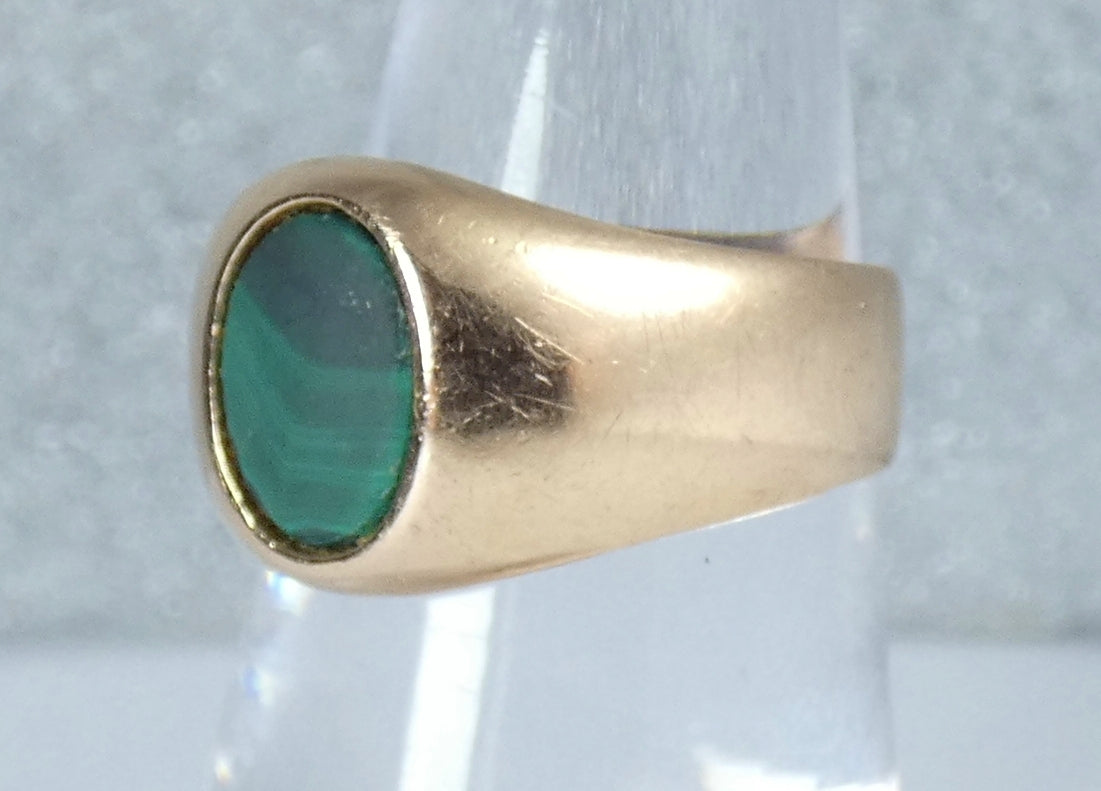 Vintage Solid 18ct Yellow Gold Malachite Signet Solitaire Dress Ring 8.5 Q 58
