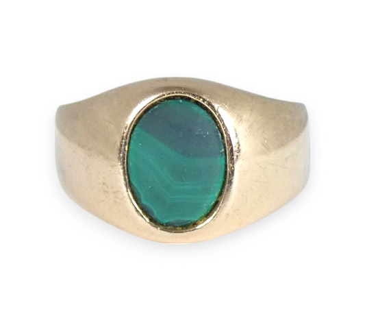 Vintage Solid 18ct Yellow Gold Malachite Signet Solitaire Dress Ring 8.5 Q 58