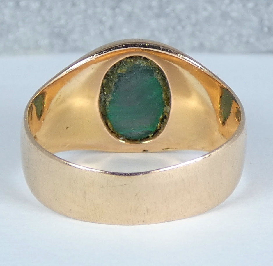 Vintage Solid 18ct Yellow Gold Malachite Signet Solitaire Dress Ring 8.5 Q 58