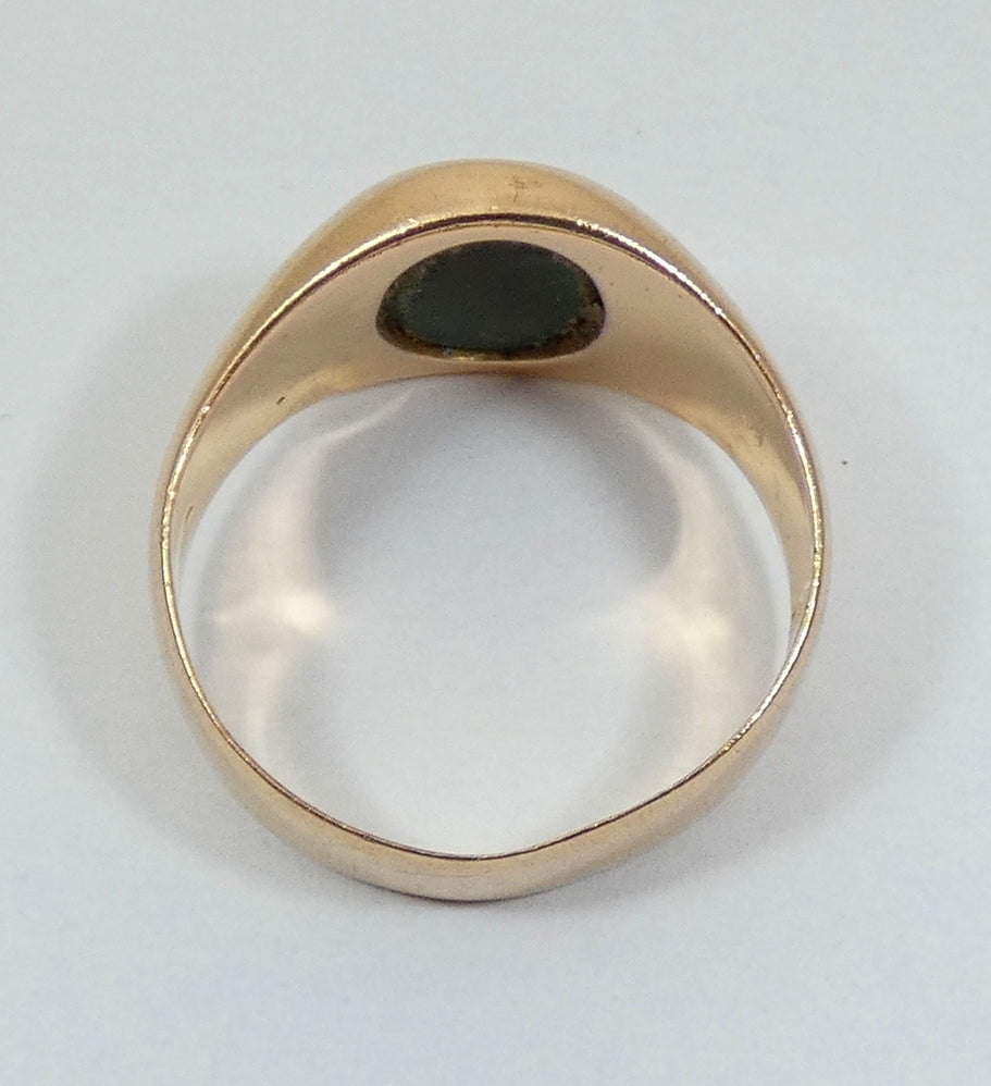 Vintage Solid 18ct Yellow Gold Malachite Signet Solitaire Dress Ring 8.5 Q 58