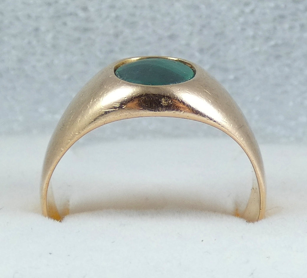 Vintage Solid 18ct Yellow Gold Malachite Signet Solitaire Dress Ring 8.5 Q 58