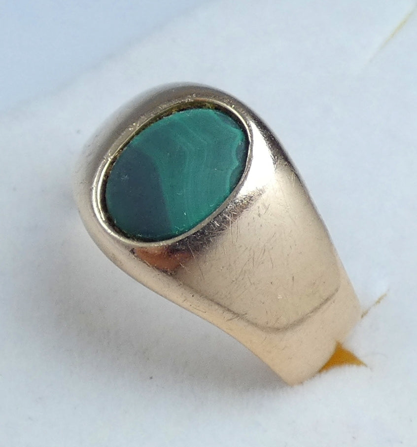 Vintage Solid 18ct Yellow Gold Malachite Signet Solitaire Dress Ring 8.5 Q 58