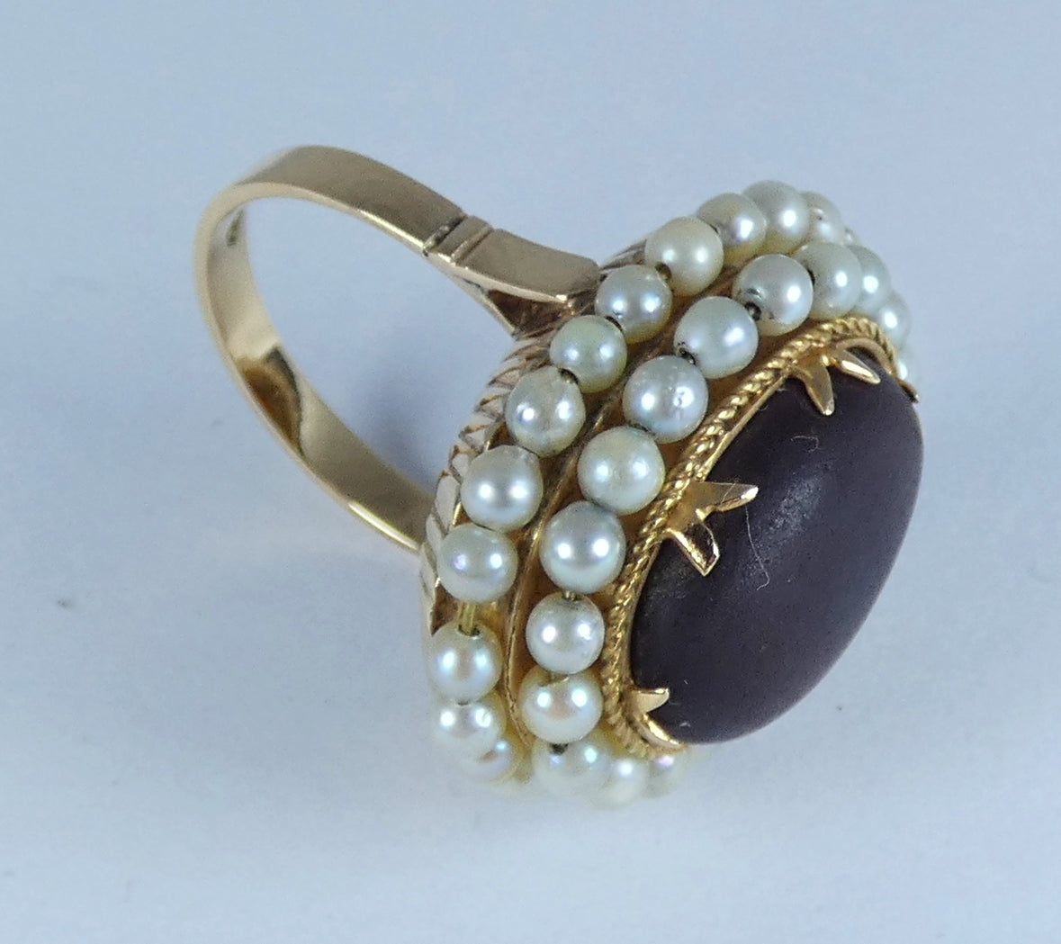 Antique Vintage Solid 18ct Yellow Gold Amber & Pearl Cocktail Dress Ring 7 N 54